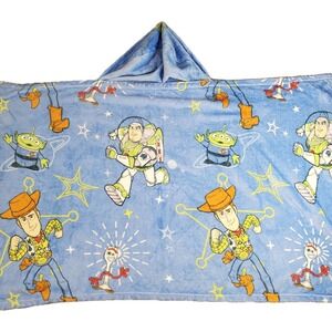 Disney Pixar Toy Story Hooded Fleece Toddler Blanket Light Blue Buzz Woody 28x38